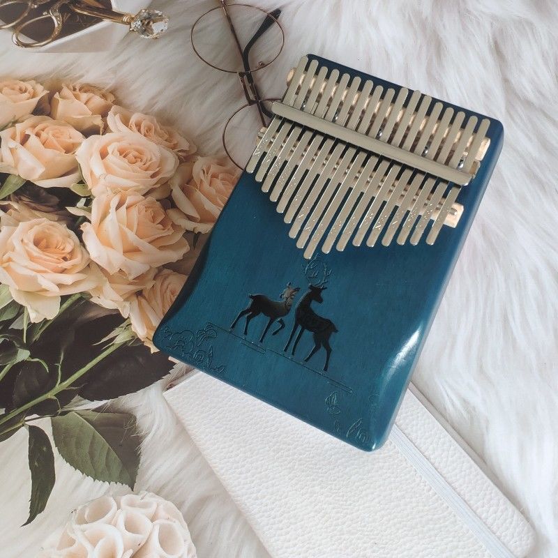 Thumb Piano Beginner Children's Musical Instrument Acacia blue couple deer